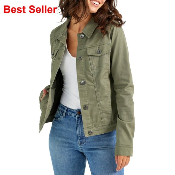 Jackets & Blazers - Women's Stretch Denim Jacket Button Closure Flap Pockets Casual Wear